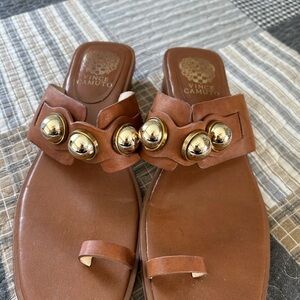 Vince Camuto Tan Sandals with Gold Spheres